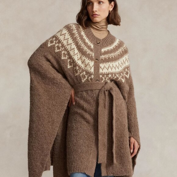 POLO Ralph Lauren Fair Isle Alpaca Wool Cape Poncho Cardigan M/L Belted NEW $998 - Picture 3 of 16